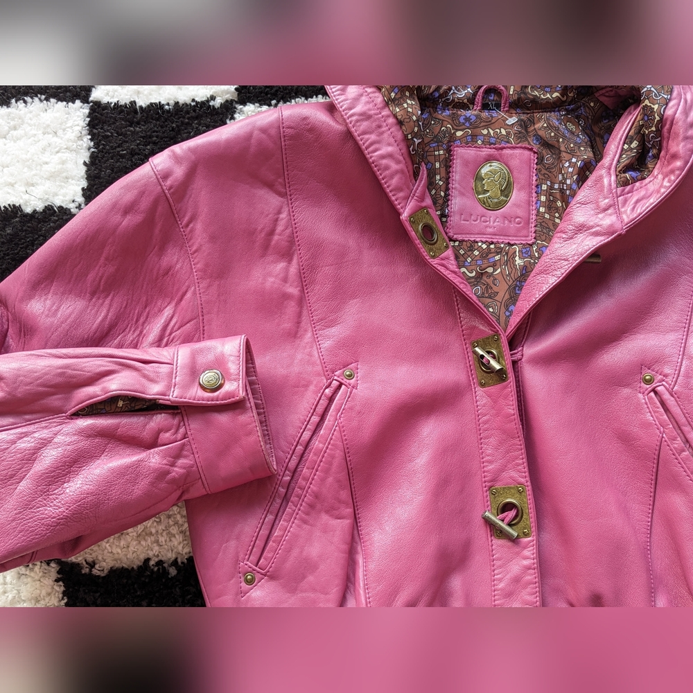 Soft Leather Purple Pink Hoodie Jacket - Picture 3 of 5